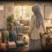 Watercolor illustration of a mother standing beside packed bags, folded clothes, and an unfinished breakfast table in a sunlit home, reflecting on invisible care, preparation, and a family outing that never happened.