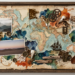 A vintage mixed-media collage centered around an antique world map, layered with torn papers, watercolor washes, old photographs of misty mountains and golden desert dunes, a brass compass, an old sailing ship, weathered keys and keyholes, gears, feathers, driftwood, pressed leaves, lace, and handwritten notes. The composition evokes themes of travel, memory, faith, belonging, and finding spiritual direction while journeying through a changing world.